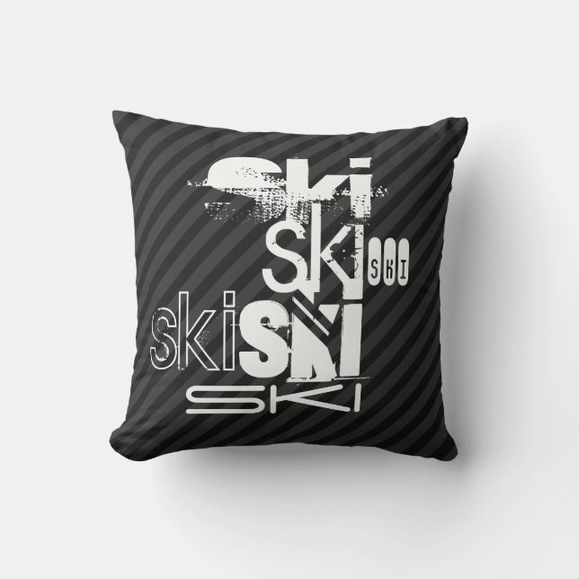 Ski; Black & Dark Gray Stripes Throw Pillow (Front)