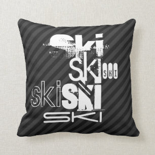 Ski; Black & Dark Gray Stripes Throw Pillow