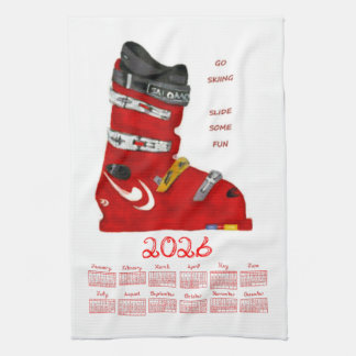Ski Boot Go Skiing Slide Some Fun 2026 Calendar Kitchen Towel