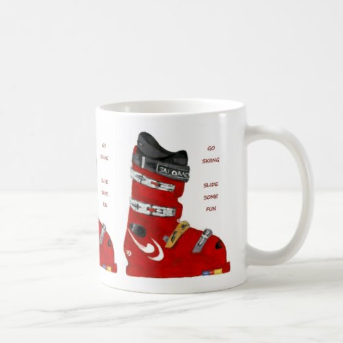 ski boot go skiing slide some fun coffee mug