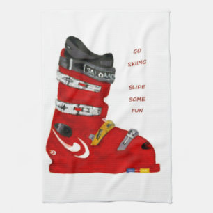 Ski Boot Go Skiing Slide Some Fun Kitchen Towel