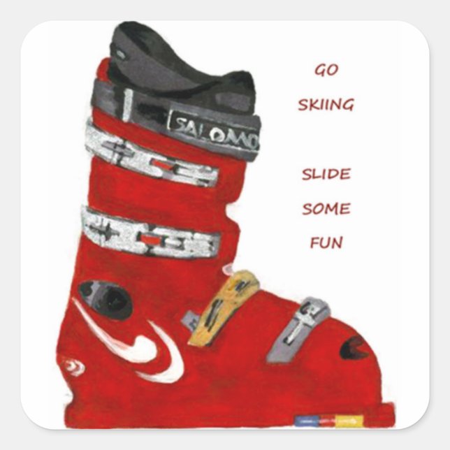 ski boot go skiing slide some fun square sticker (Front)