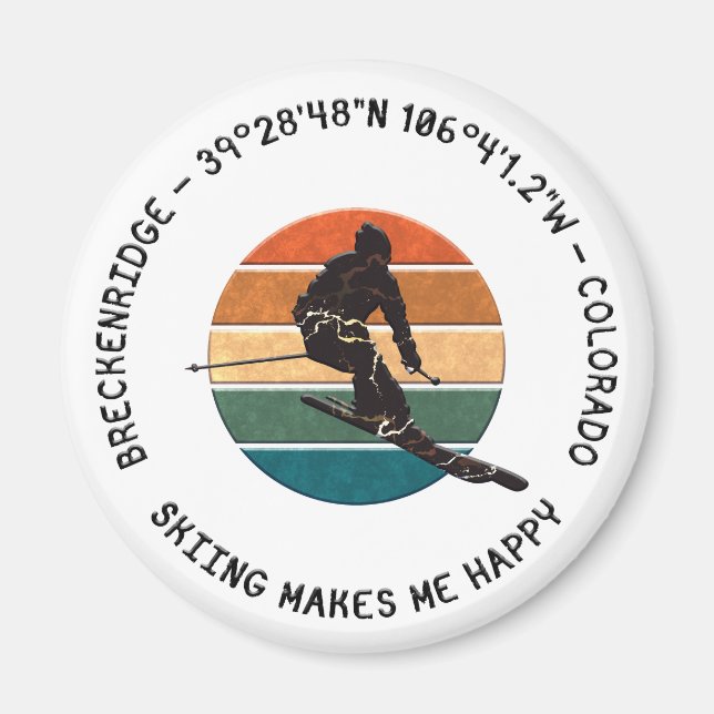 Ski Breckenridge, Colorado - Man Skier, Black Text Magnet (Front)