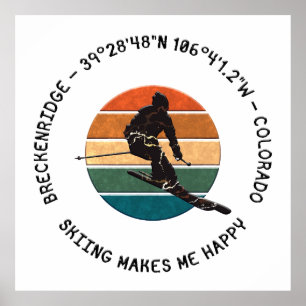 Ski Breckenridge, Colorado - Man Skier, Black Text Poster