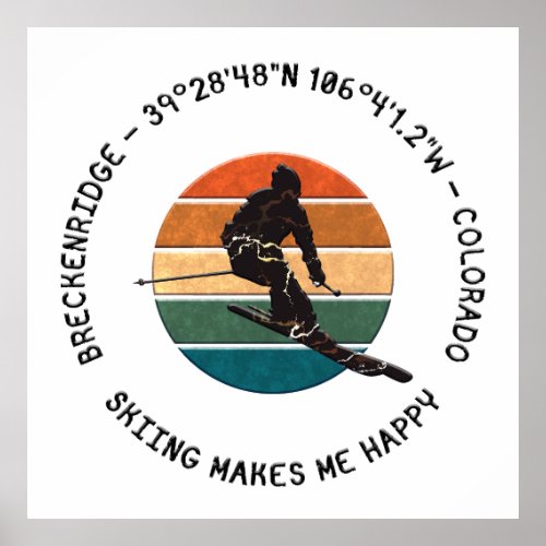 Ski Breckenridge Colorado _ Man Skier Black Text Poster