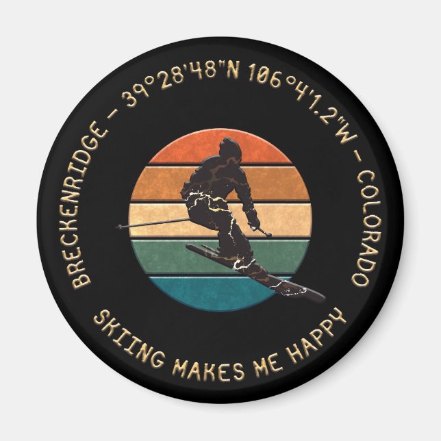 Ski Breckenridge, Colorado - Man Skier, Gold Text Magnet (Front)