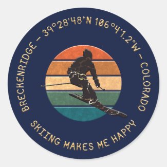 Ski Breckenridge, Colorado - Man Skier Golden Text
