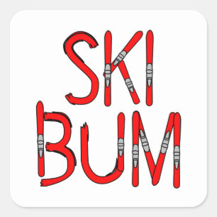 Ski Bum Skis Square Sticker