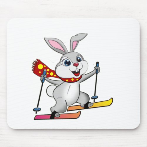 Ski Bunny _ Funny and Cute Cartoon Mouse Pad