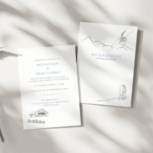 Ski Cable Car Couple In Love Snowy Mountaintops Invitation
