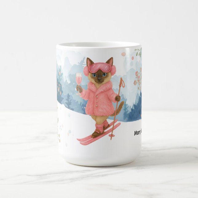 Ski Cat is skiing in Pink Bachelorette Party  Coffee Mug (Center)