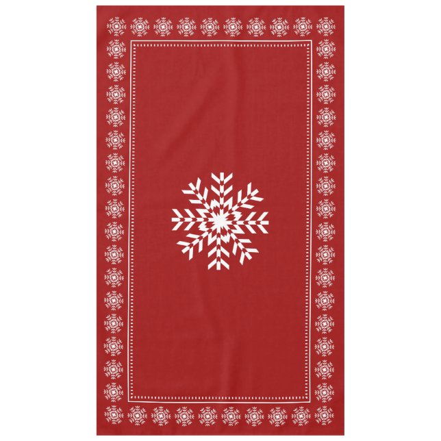 Ski Chalet Christmas Red and White Snowflake Tablecloth (Front)