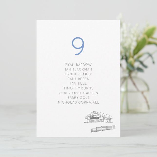 Ski Chalet Snowy Slopes Wedding Seating Chart Card (Standing Front)