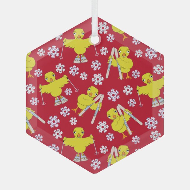 Ski Chick Pattern Glass Ornament (Front)