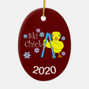 Ski Chick Text Ceramic Ornament