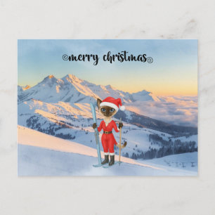 Ski Christmas for Cat Santa Claus Siamese Cat fan Holiday Postcard