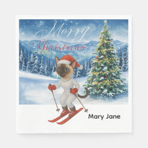 Ski Christmas for Santa Siamese Cat Lovers Snowy Napkins