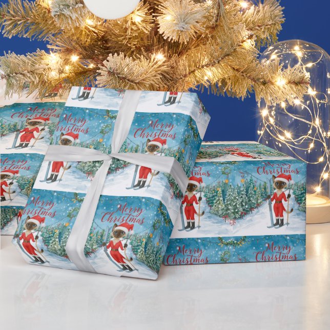 Ski Christmas SiameseCat  CatLovers Winter Holiday Wrapping Paper (Holidays)