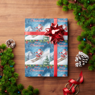 Ski Christmas with Santa Claus on the mountain  Wrapping Paper
