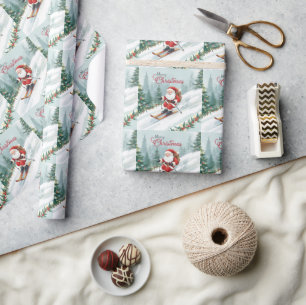 Ski Christmas with Santa Claus on the mountain  Wrapping Paper