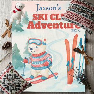 Ski Club Adventure Name Polar bear Fleece Blanket