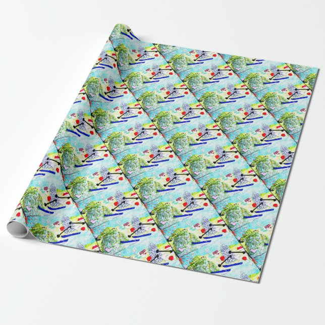 Ski Collage Christmas Wrapping Paper (Unrolled)