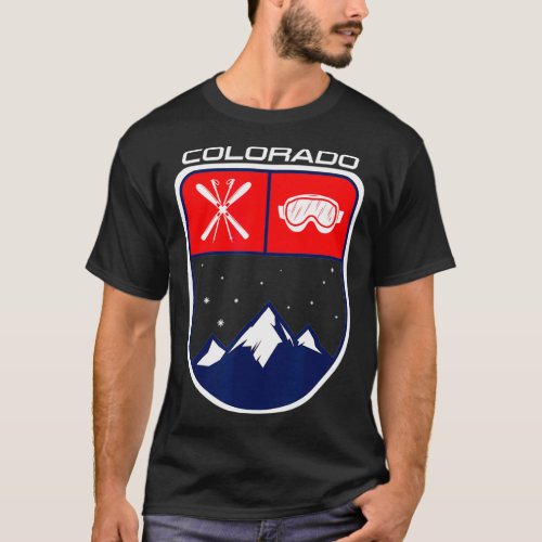 Ski Colorado Mountain Skiing Trail Skier Goggle Po T_Shirt