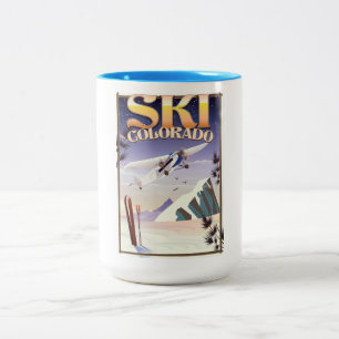 Ski colorado vintage travel poster Two-Tone coffee mug