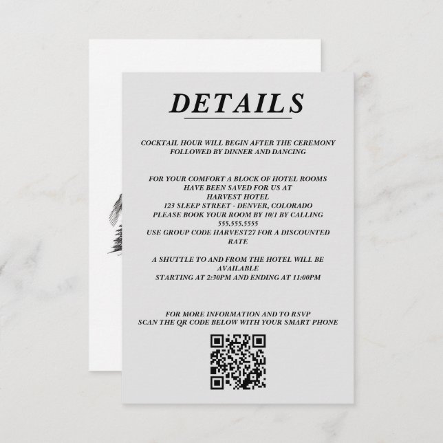 Ski Couple QR Code and Details Enclosure Card (Front/Back)