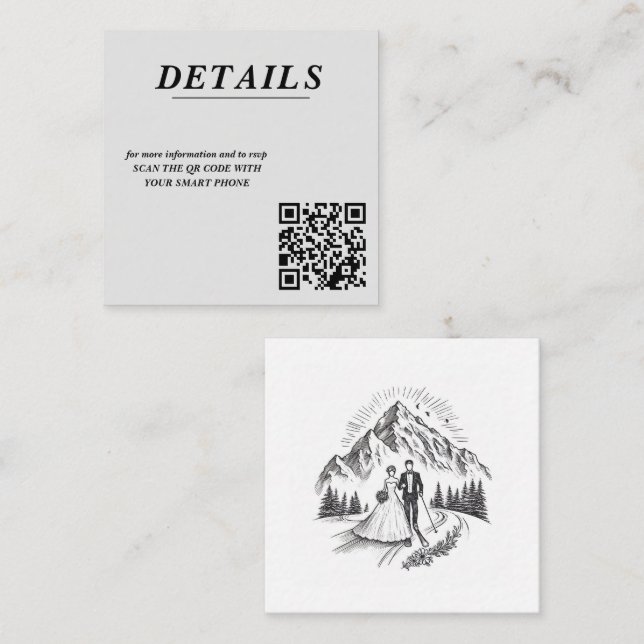 Ski Couple QR Code Enclosure Card (Front/Back)