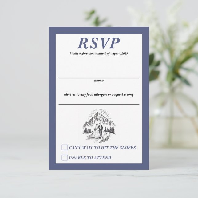 Ski Couple Wedding RSVP Card (Standing Front)