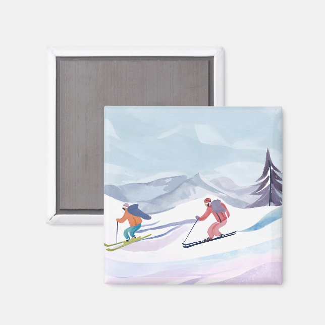 Ski Day | Watercolor Winter Mountain Magnet (Front/Back)
