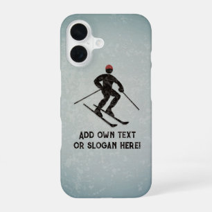 Ski Design - Painted Metal Look Skier - add text iPhone 16 Case