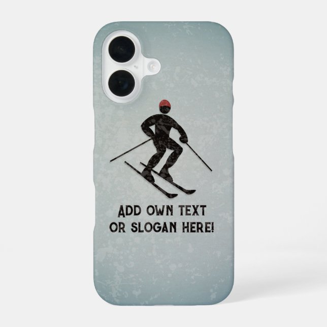 Ski Design - Painted Metal Look Skier - add text iPhone Case (Back)