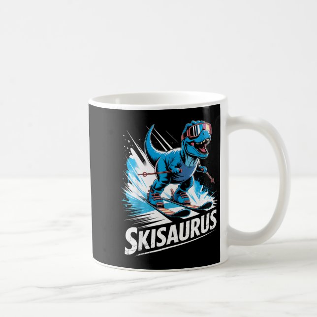 Ski Dinosaur T-rex Winter Sport Skier Funny Skiing Coffee Mug (Right)