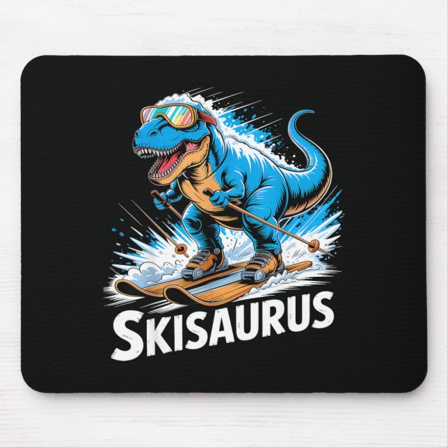 Ski Dinosaur T-rex Winter Sport Skier Funny Skiing Mouse Pad (Front)