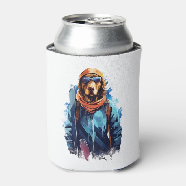 Ski Dog in Ski Googles  5 Can Cooler (Can Front)