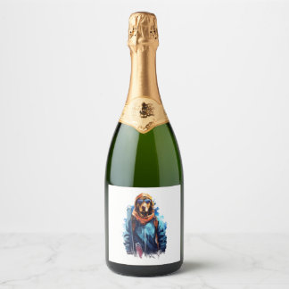 Ski Dog in Ski Googles  5 Sparkling Wine Label