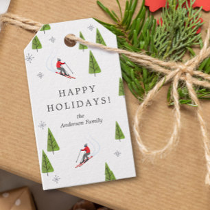 Ski Downhill Happy Holidays Gift Tags