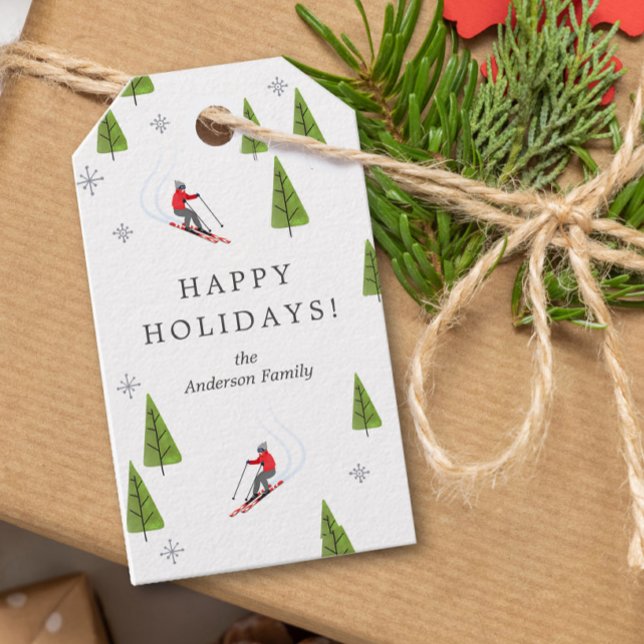 Ski Downhill Happy Holidays Gift Tags (Creator Uploaded)