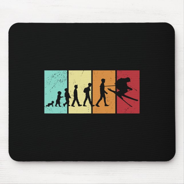 Ski Evolution - Skiing Lovers Mountains Retro Ski  Mouse Pad (Front)