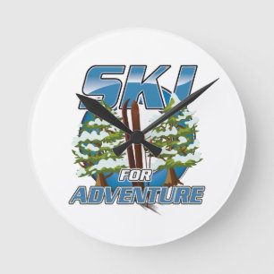 Ski for adventure travel logo round clock
