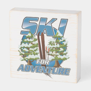 Ski for adventure travel logo wooden box sign