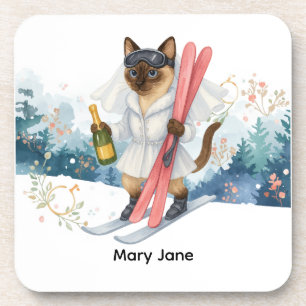 Ski for Bachelorette Party Siamese cat lovers  Beverage Coaster