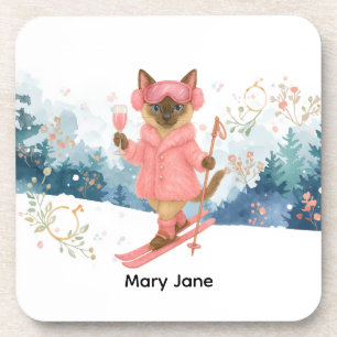 Ski for Bachelorette Party Siamese cat lovers Beverage Coaster
