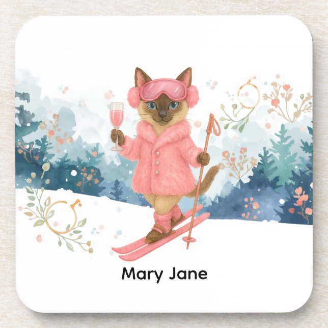 Ski for Bachelorette Party Siamese cat lovers  Beverage Coaster (Front)