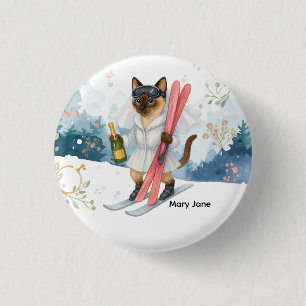 Ski for Bachelorette Party Siamese cat lovers Button