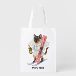 Ski for Bachelorette Party Siamese cat lovers Grocery Bag