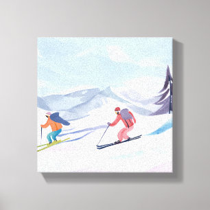 Ski Friends   Beautiful Watercolor Ski Mountain Canvas Print