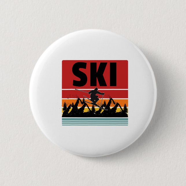 Ski Funny Skier Cool Snowboarder Mountain Skiing M Button (Front)